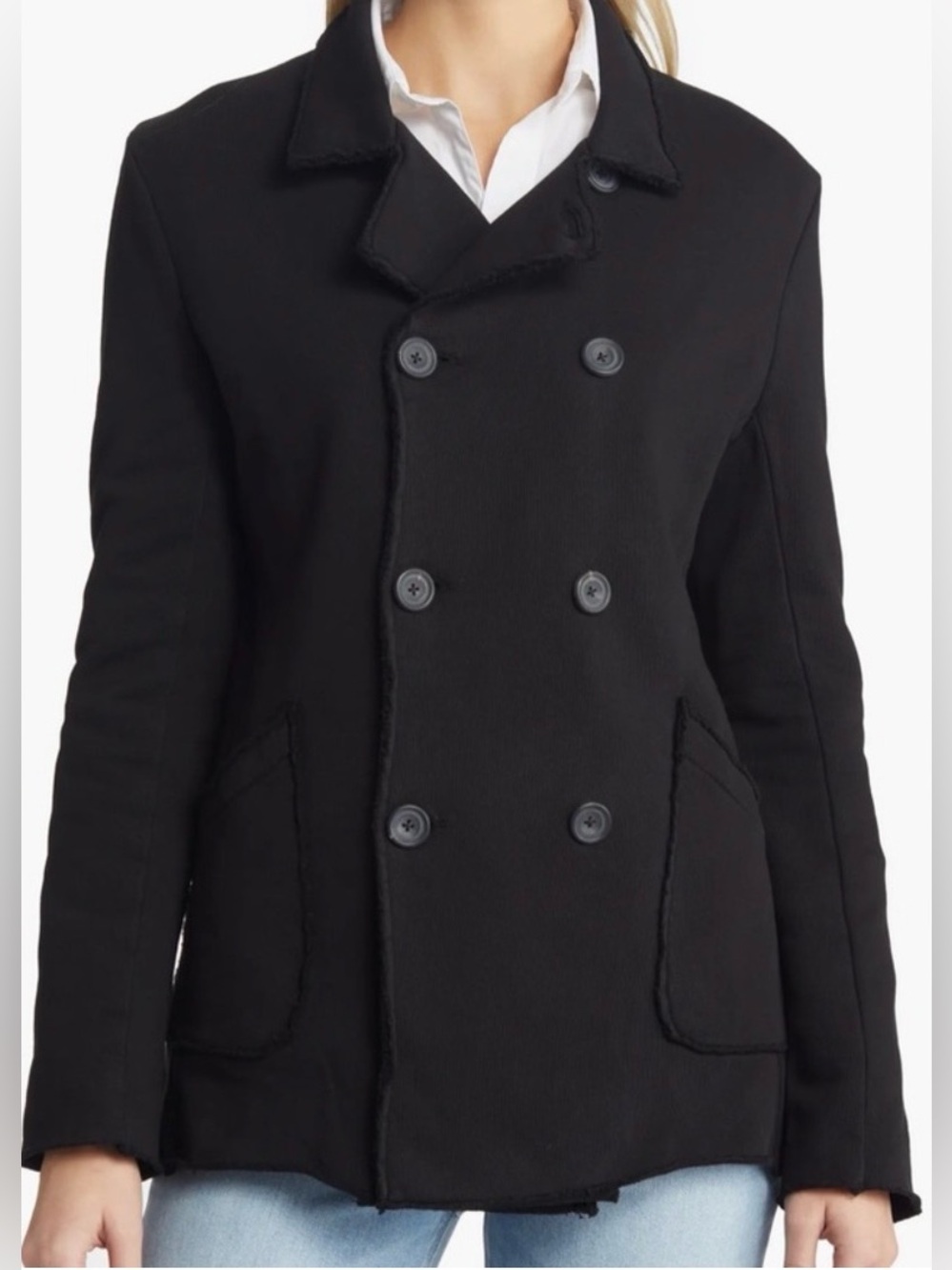 Frank & Eileen Black Double-Breasted Pea Coat